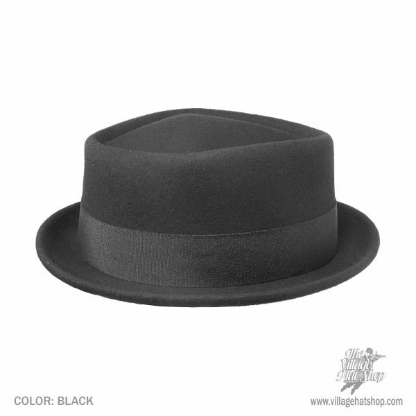 Wool Felt Diamond Crown Fedora Hat - Black - Image 2