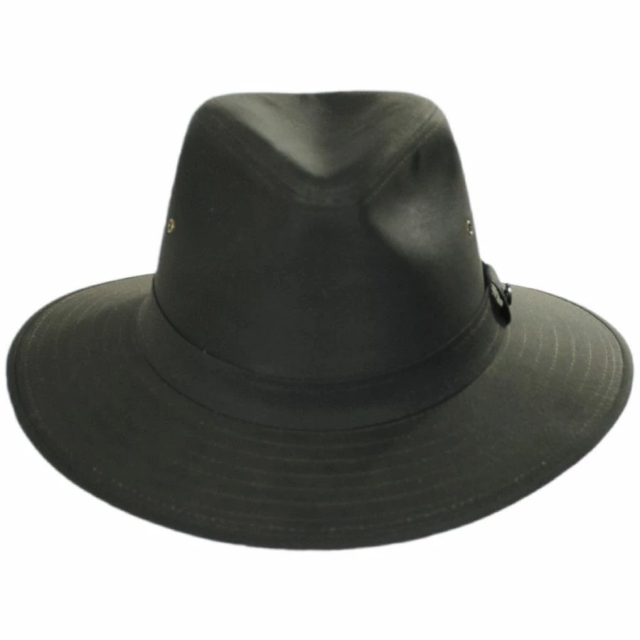 Cotton Oilcloth Safari Fedora Hat - Olive Green