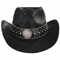 Rhinestone Raffia Straw Western Hat