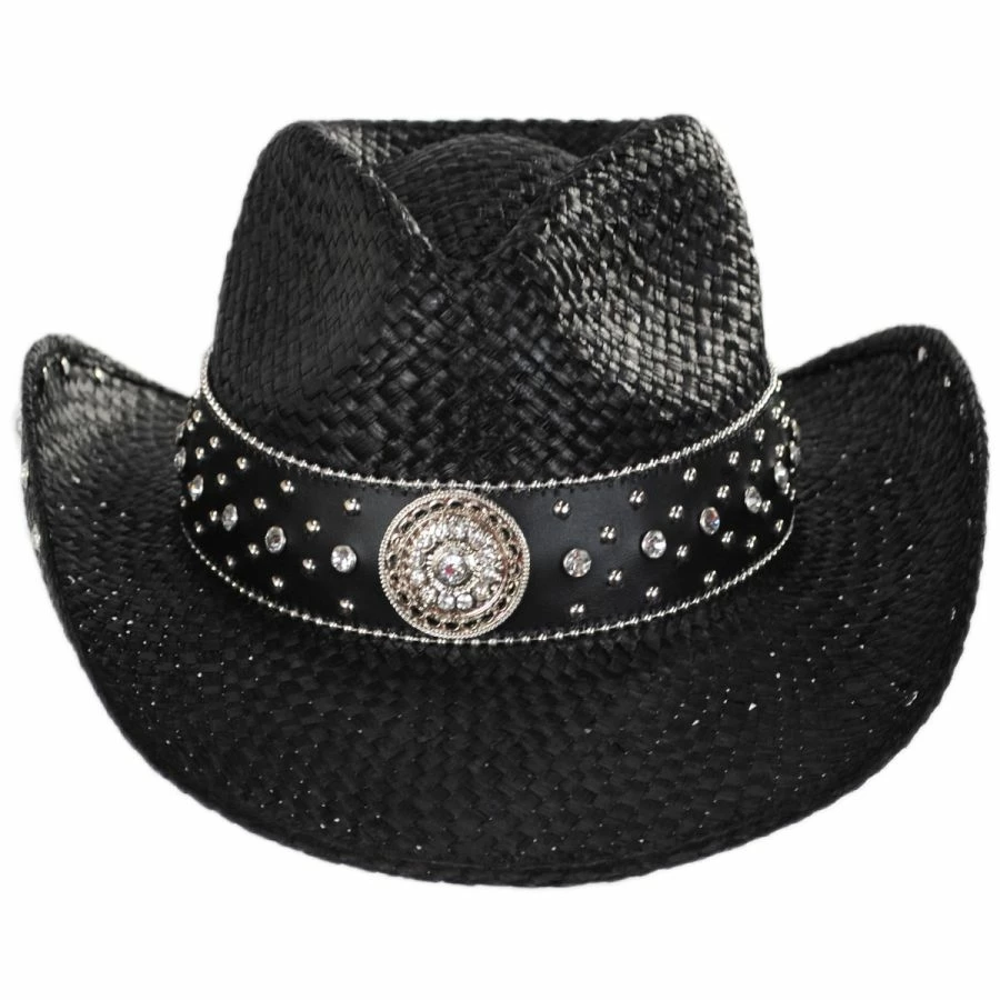 Rhinestone Raffia Straw Western Hat