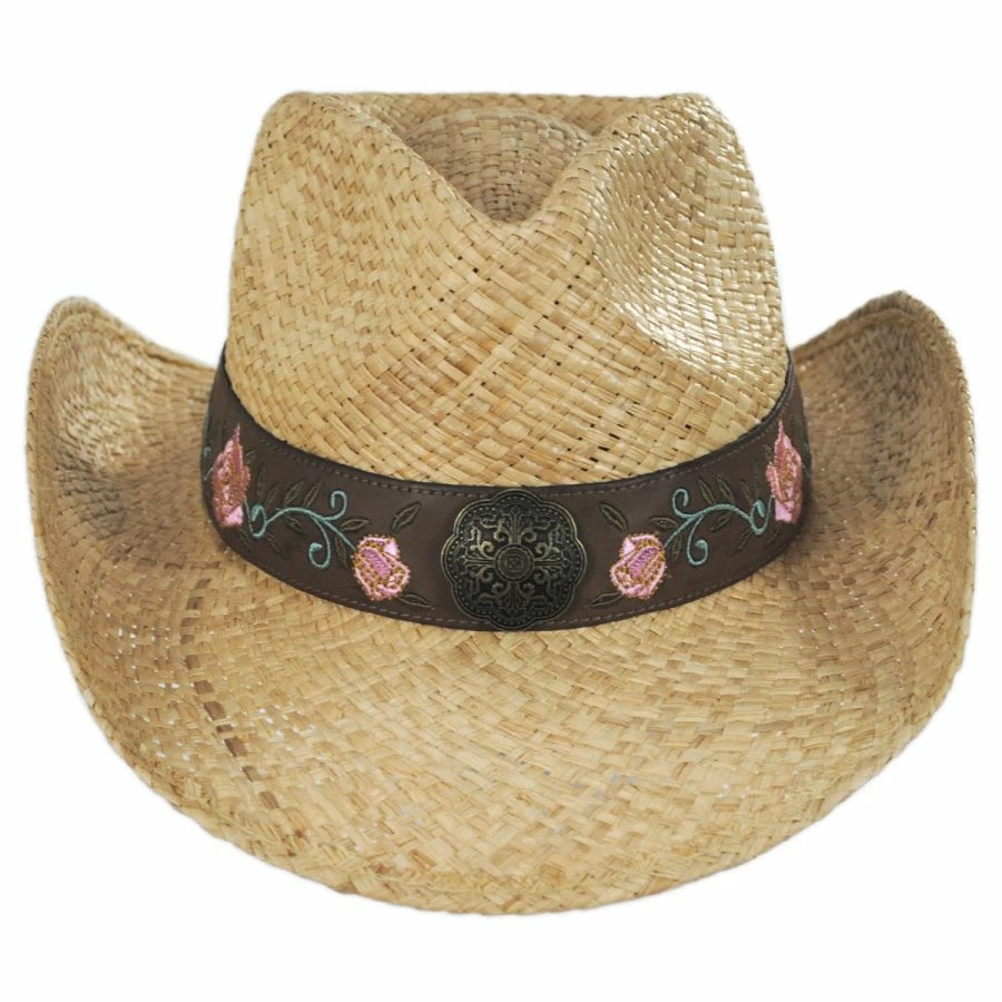 Pink Rose Raffia Straw Western Hat 1 Pink Rose Raffia Straw Western Hat