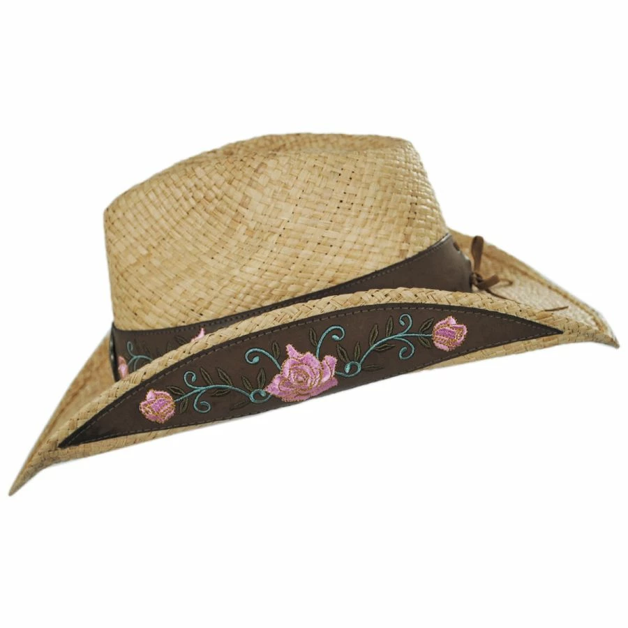 Pink Rose Raffia Straw Western Hat 2 Pink Rose Raffia Straw Western Hat - Image 2