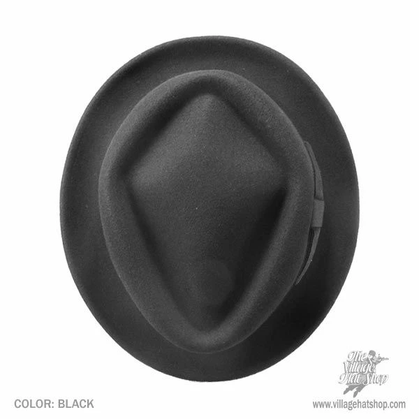 Wool Felt Diamond Crown Fedora Hat - Black - Image 3