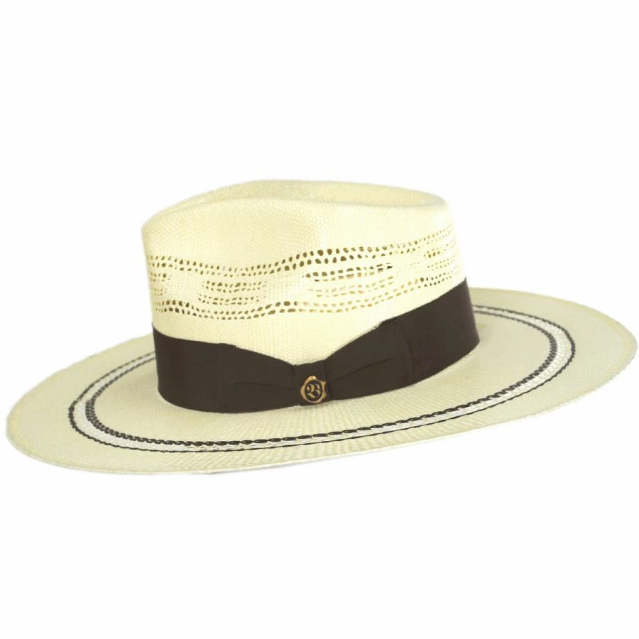 Chiron Wide Brim Bangora Straw Fedora Hat 2 Chiron Wide Brim Bangora Straw Fedora Hat - Image 2