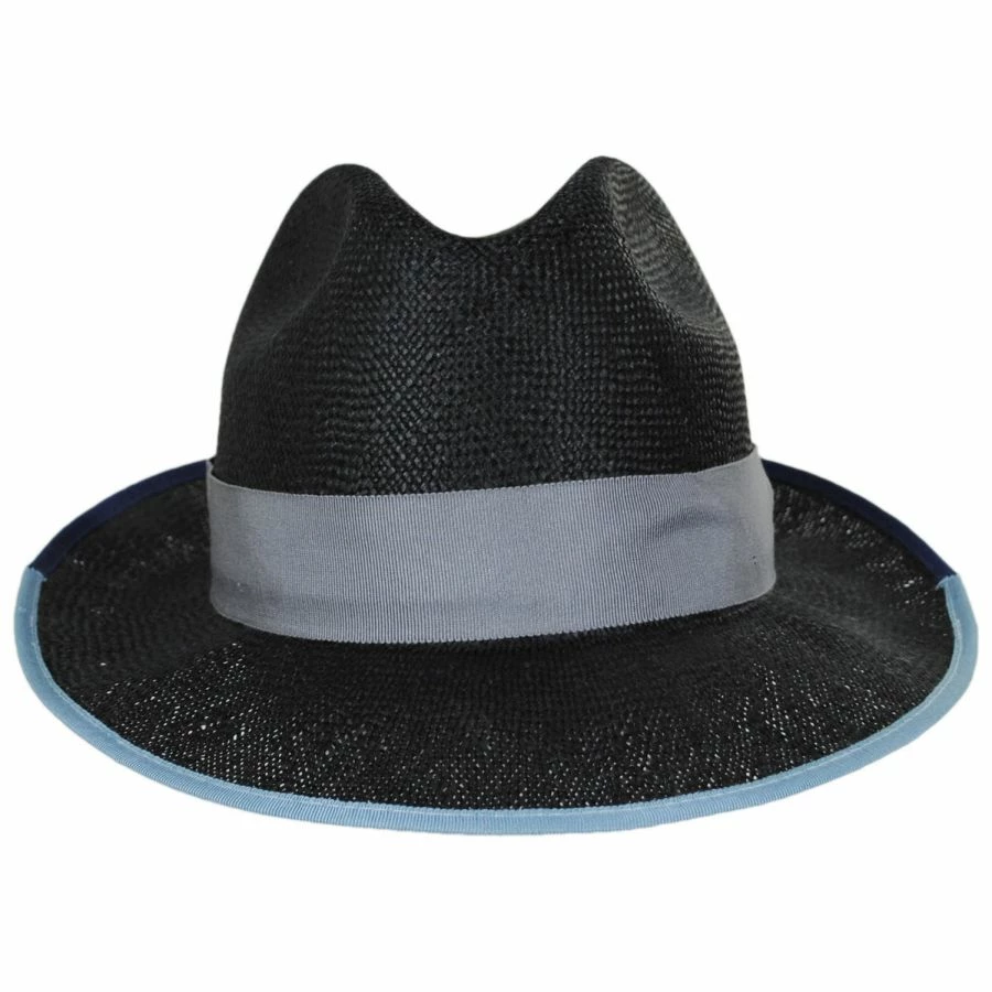 Hesmond Sisal Litestraw Fedora Hat - Black/Blue 1 Hesmond Sisal Litestraw Fedora Hat - Black/Blue
