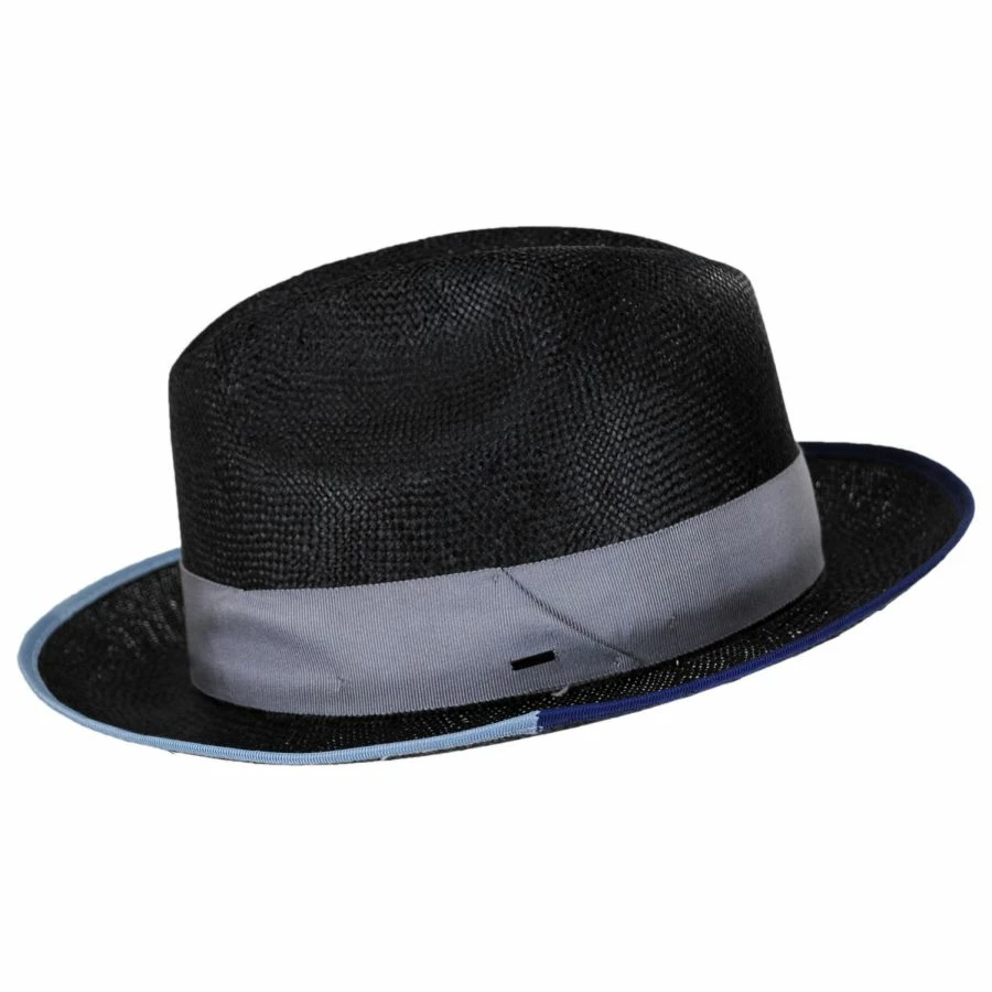 Hesmond Sisal Litestraw Fedora Hat - Black/Blue 2 Hesmond Sisal Litestraw Fedora Hat - Black/Blue - Image 2