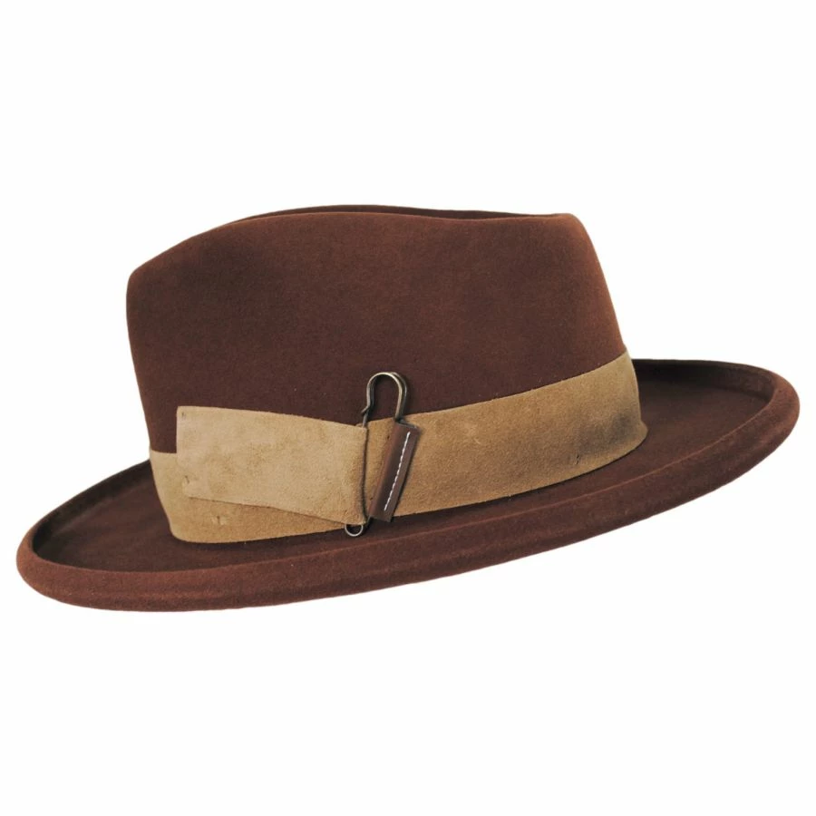 RENEGADE Casville Pencil Curl Brim Wool Felt Fedora Hat - Image 2