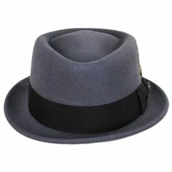 Wool Felt Diamond Crown Fedora Hat - Gray