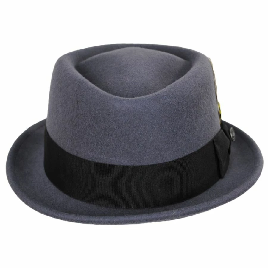 Wool Felt Diamond Crown Fedora Hat - Gray 1 Wool Felt Diamond Crown Fedora Hat - Gray