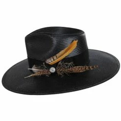 Alternative view of Stetson Atacama Shantung Straw Fedora Hat - Black