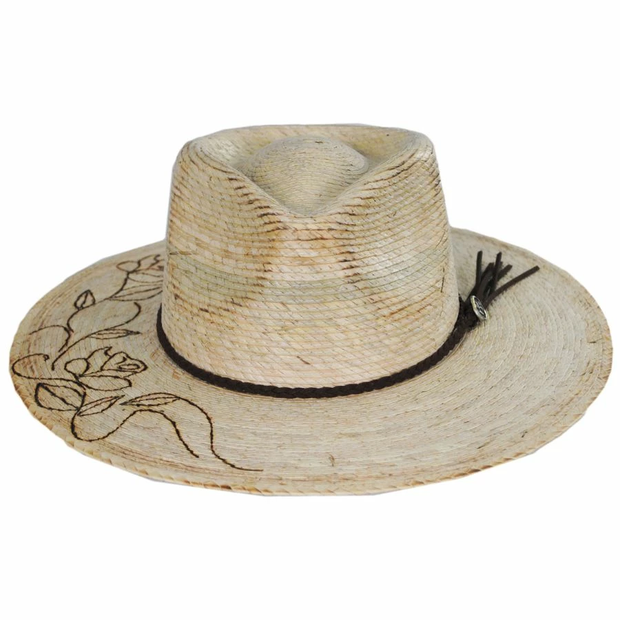 Vintage Couture Mateo Floral Band Palm Straw Rancher Fedora Hat 1 Vintage Couture Mateo Floral Band Palm Straw Rancher Fedora Hat