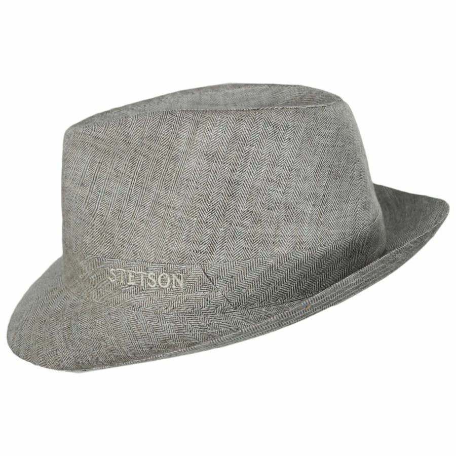 Stetson Linen Herringbone Trilby Fedora Hat 2 Stetson Linen Herringbone Trilby Fedora Hat - Image 2