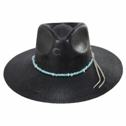 CHARLIE 1 HORSE Midnight Toker Shantung Straw Wide Brim Fedora Hat