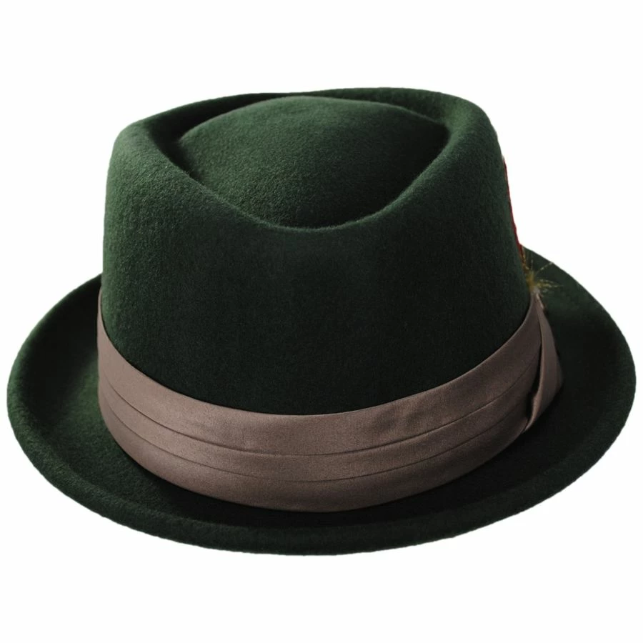 Stout Wool Felt Diamond Crown Fedora Hat - Moss 1 Stout Wool Felt Diamond Crown Fedora Hat - Moss