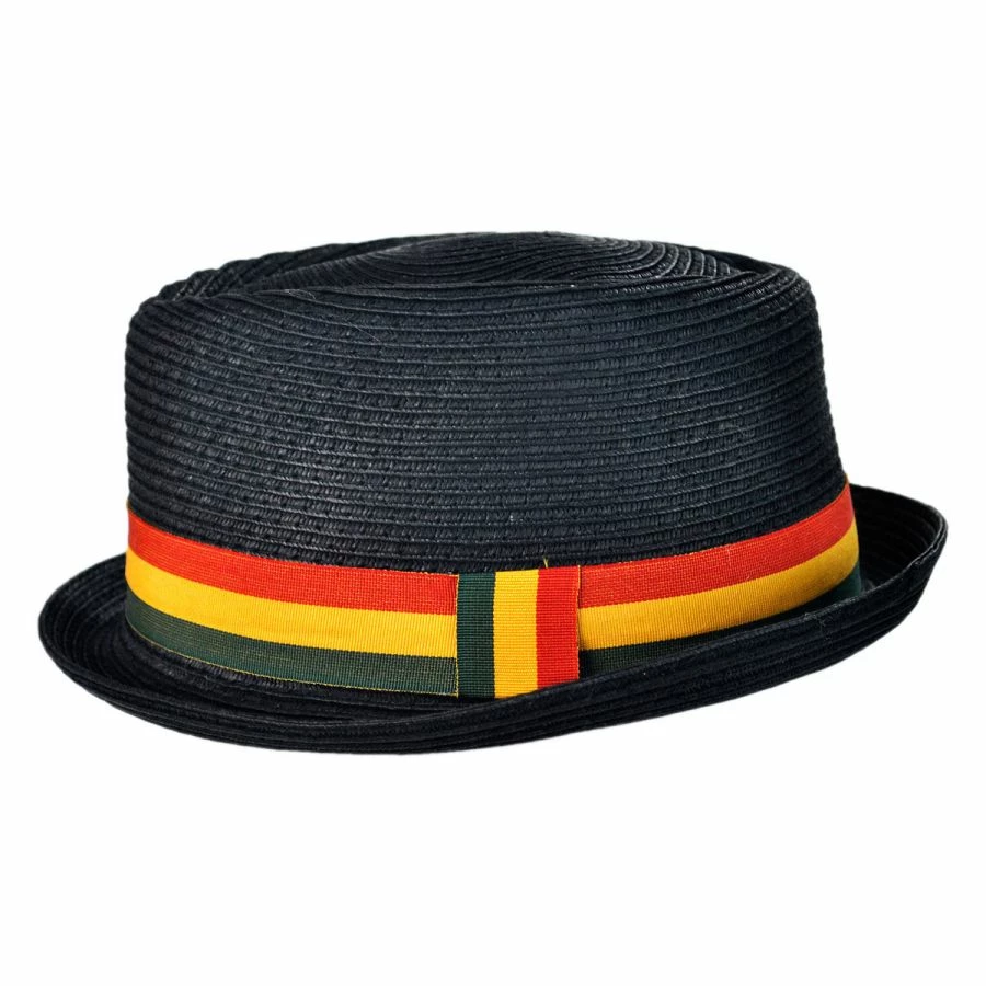 Rasta Toyo Straw Diamond Crown Fedora Hat 2 Rasta Toyo Straw Diamond Crown Fedora Hat - Image 2